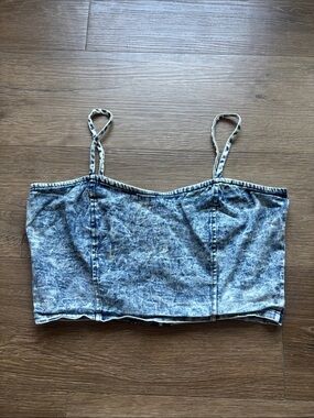 Acid Wash Denim Crop Cami Top - Blue